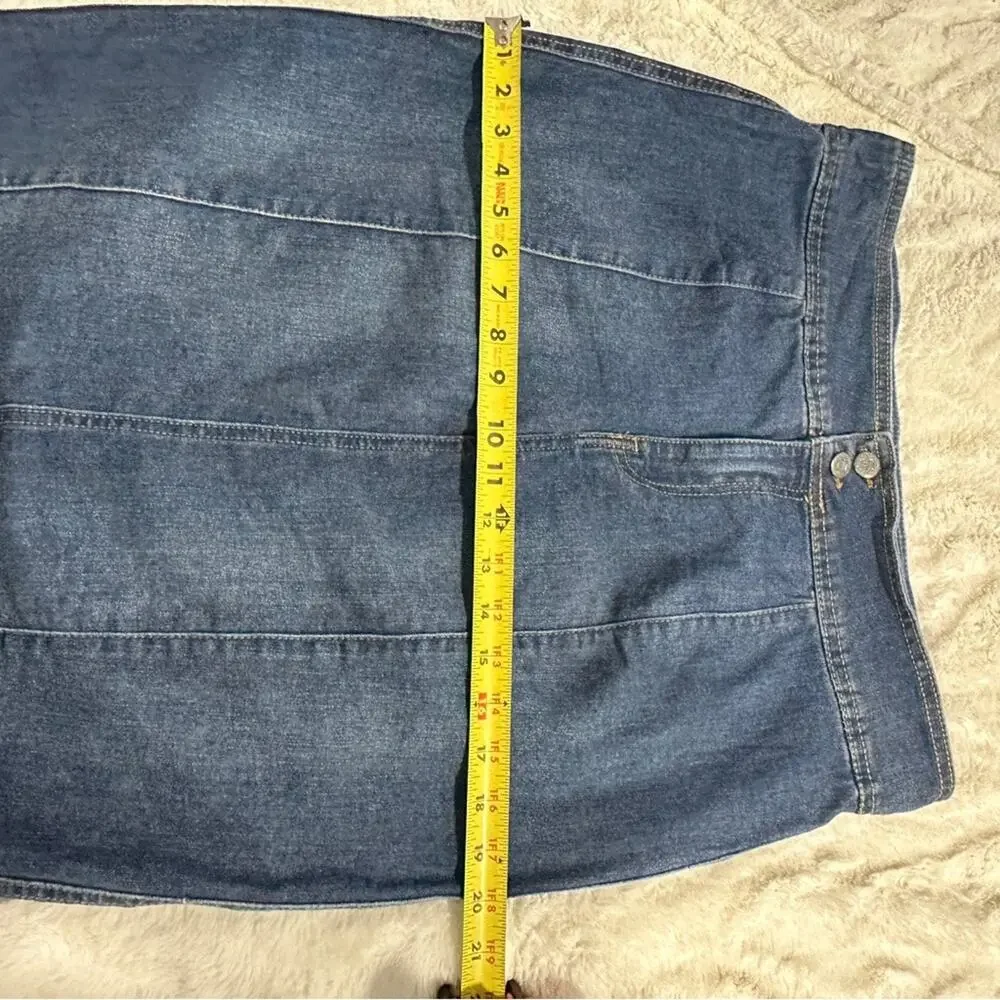 One 5 One Size L Classic Blue Jean Skirt KneeLength Stretch Denim BusinessCasual - Picture 8 of 10